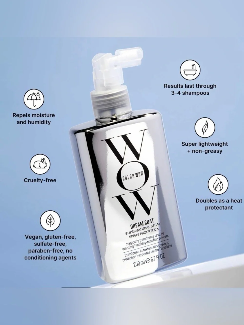 2 COLOR WOW Dream Coat Supernatural Spray Anti-Humidity Frizz Control 6.7 oz